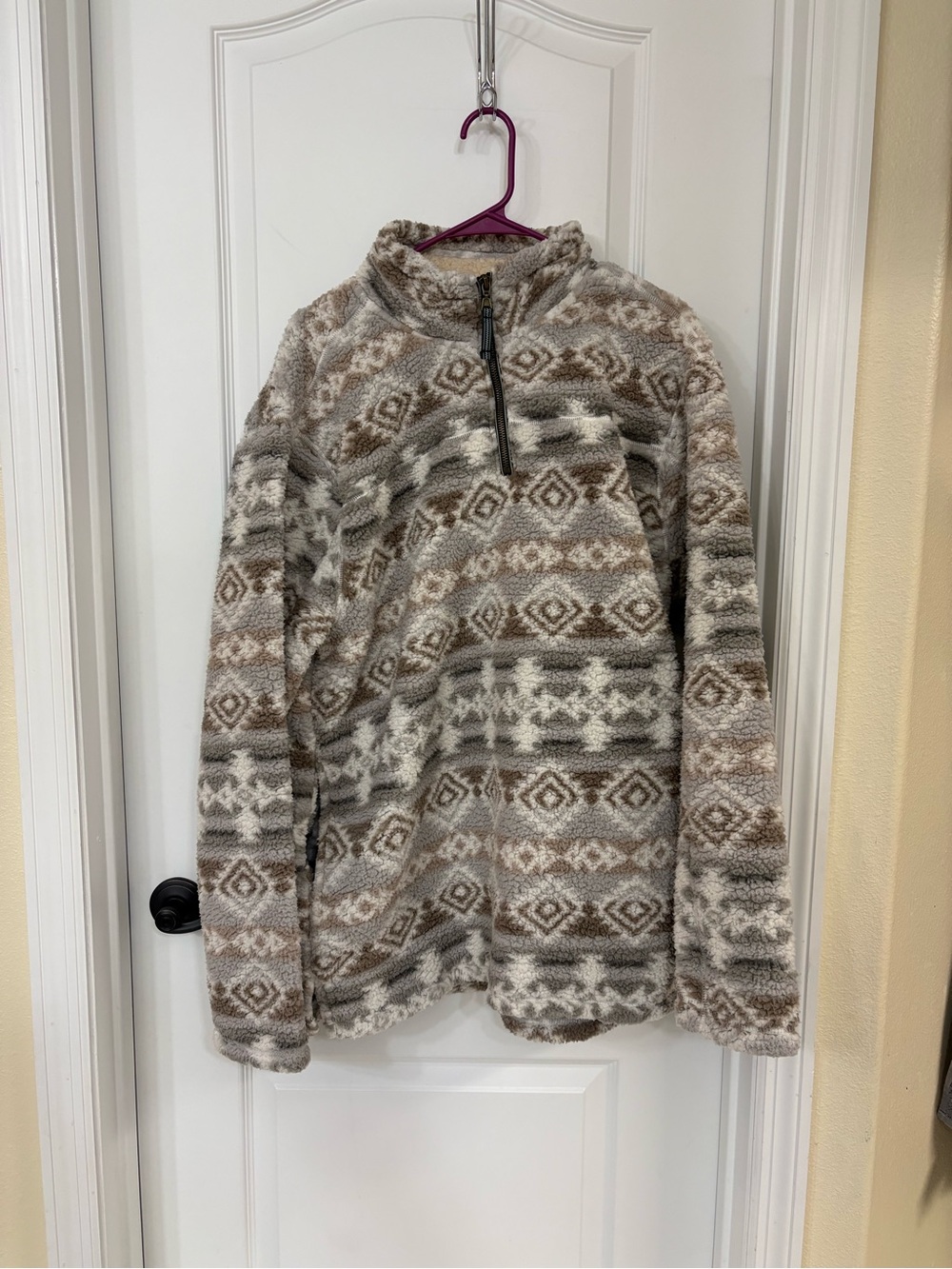 Cabin Creek Sherpa Pullover XL Gray Fair Isle 1/4 Zip Cozy Fleece